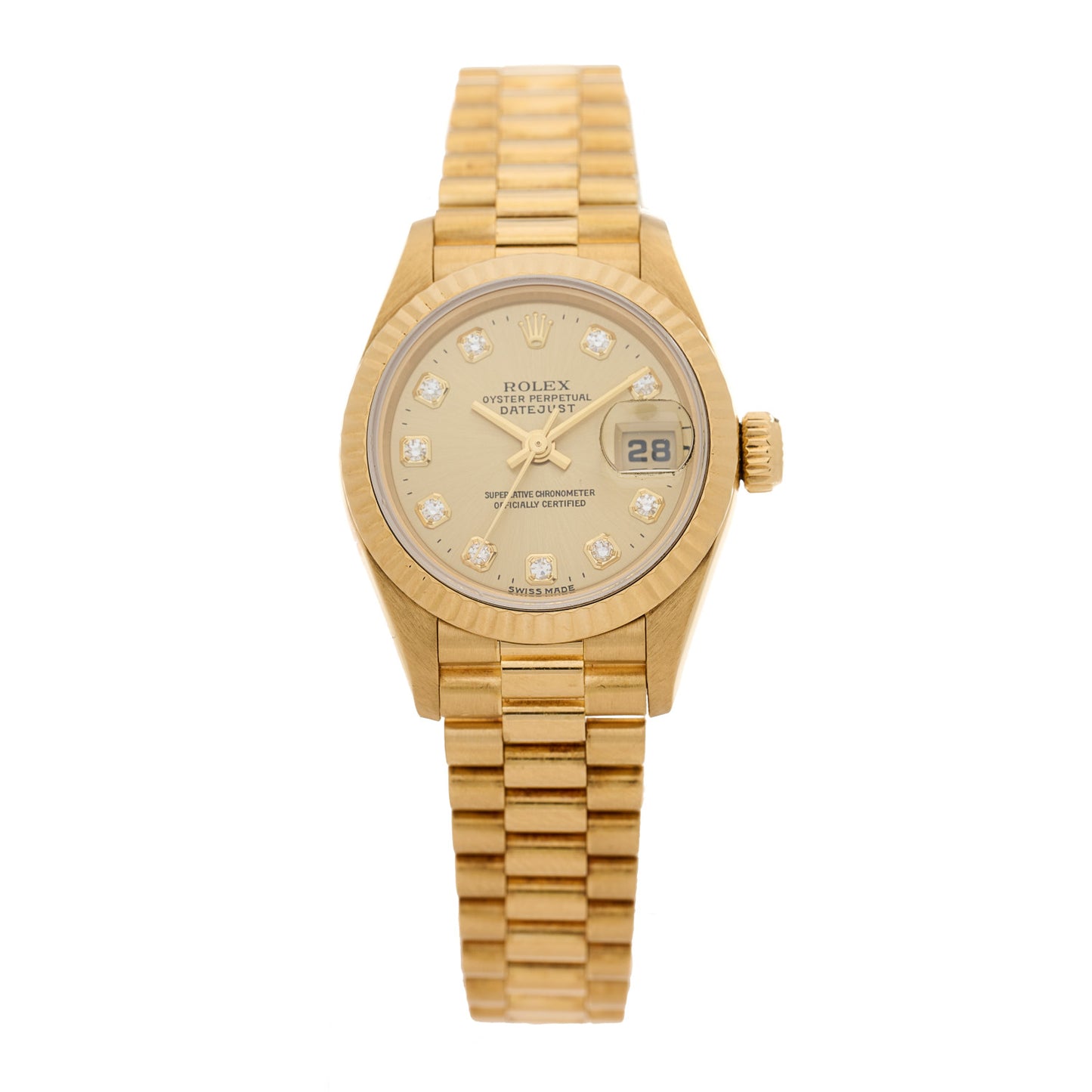 18K Yellow Gold Diamond 26mm Datejust President Watch Champagne 69178