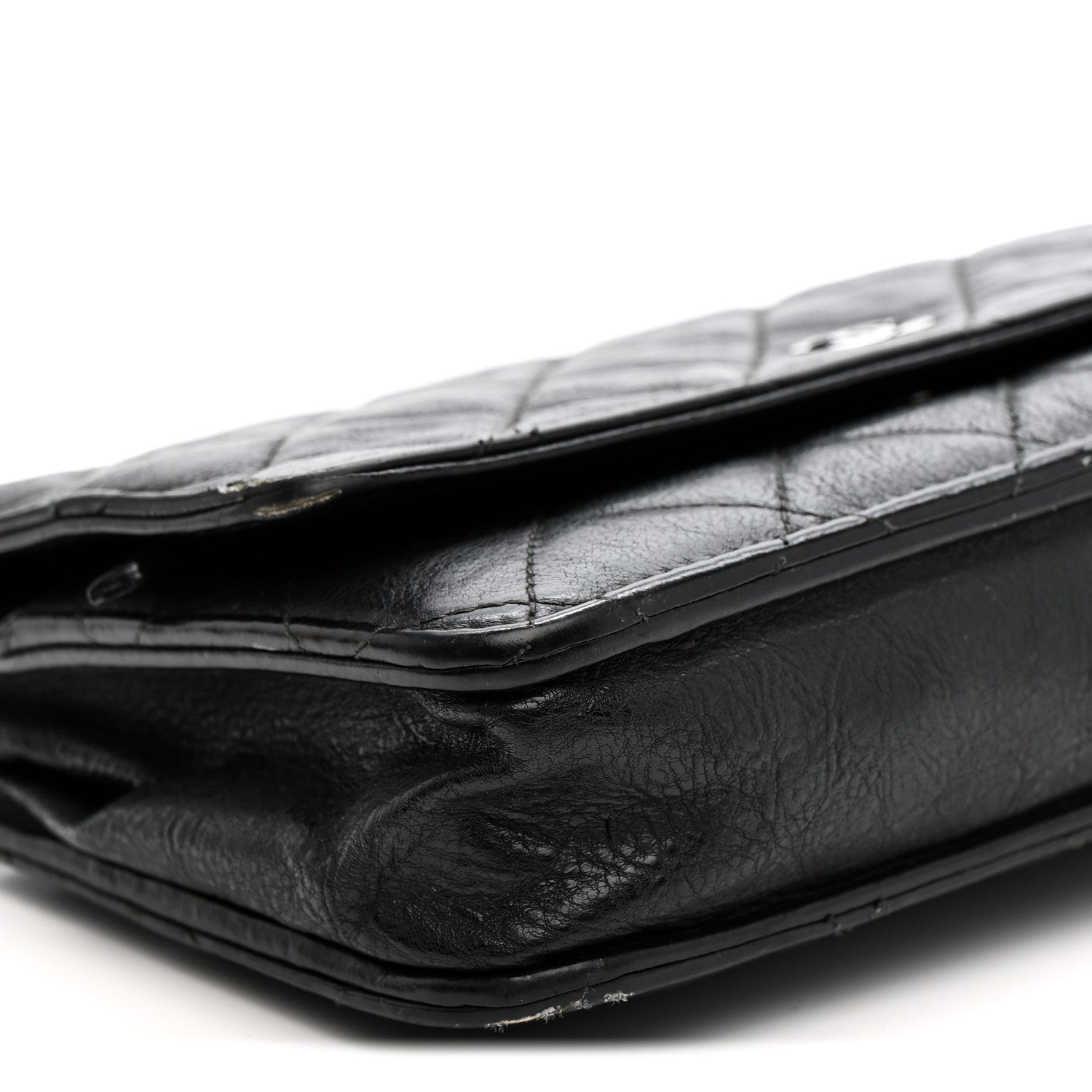 Chanel Crumpled Calfskin Quilted Wallet On Chain WOC So Black 10 of 17
