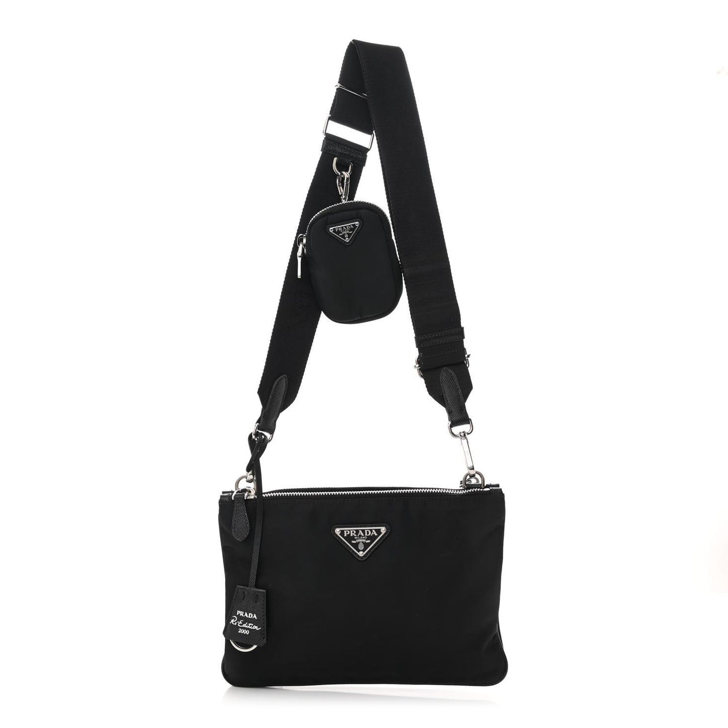 Re-Nylon Saffiano Re-Edition 2000 Double Zip Crossbody Bag Black