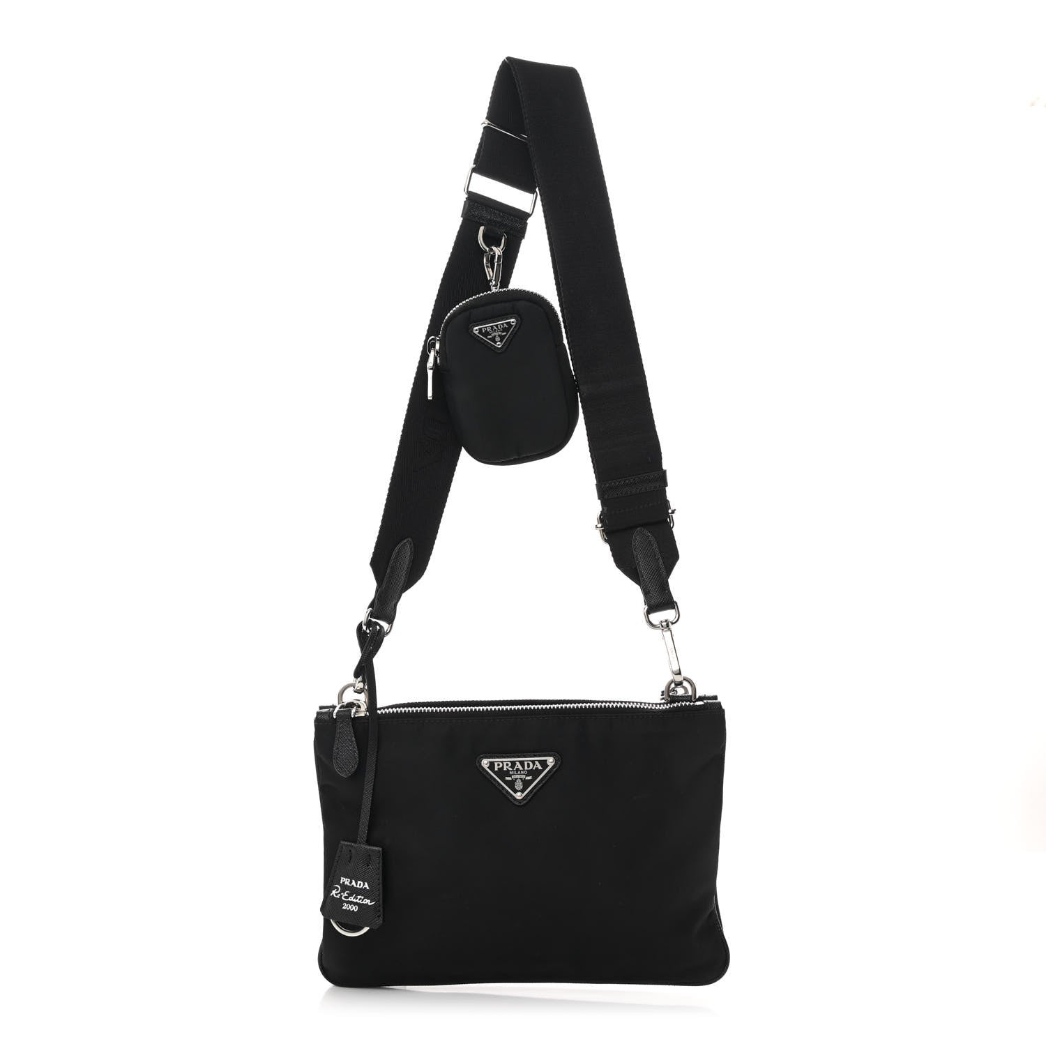 Prada Re-Nylon Saffiano Re-Edition 2000 Double Zip Crossbody Bag Black 1 of 16