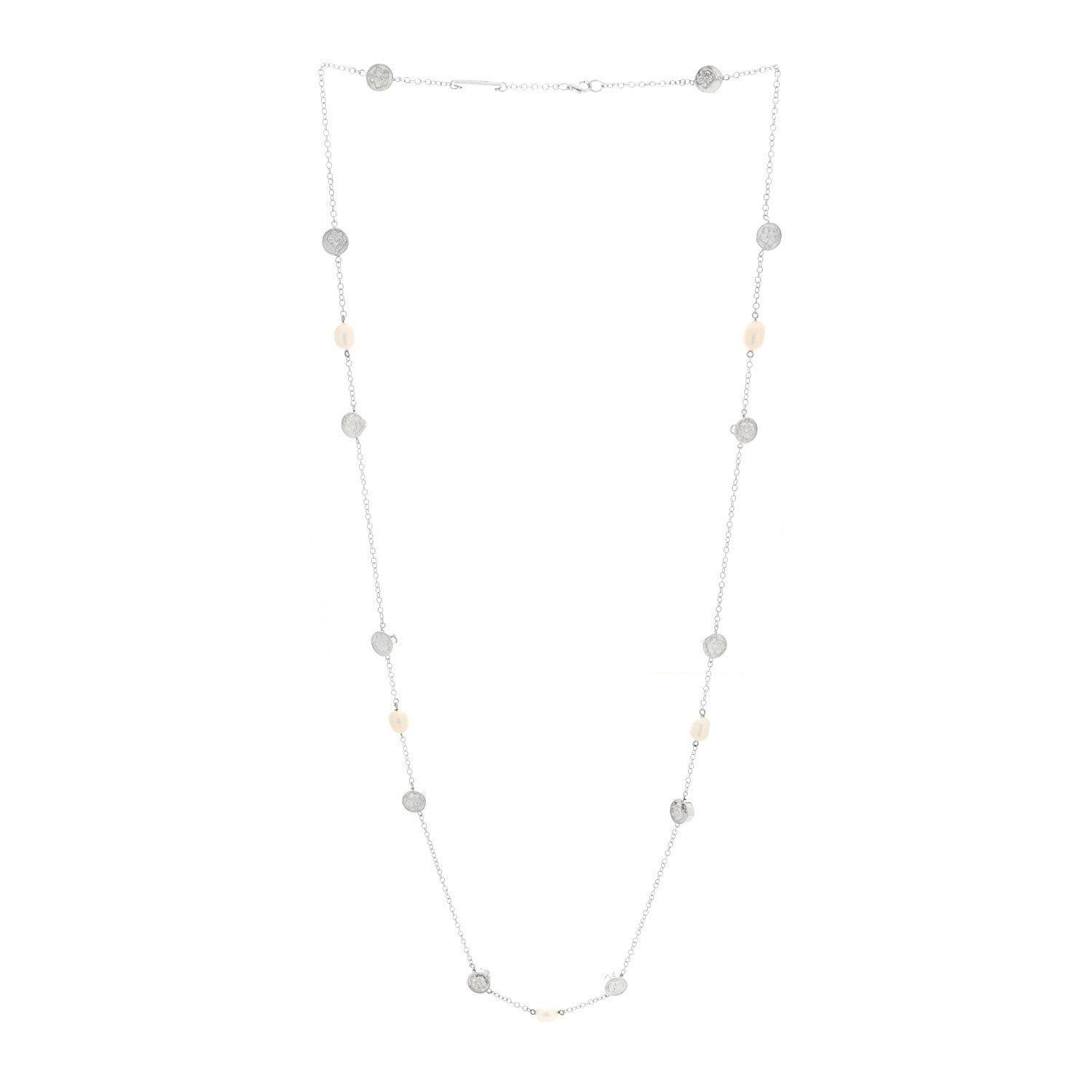Tiffany Sterling Silver Cultured Pearl Hibiscus Flower Station Necklace 3 of 5