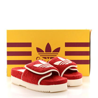 Gucci X ADIDAS Terry Cloth Trefoil GG Monogram Womens Platform Sandals 37 Maple Red Off White 8 of 8