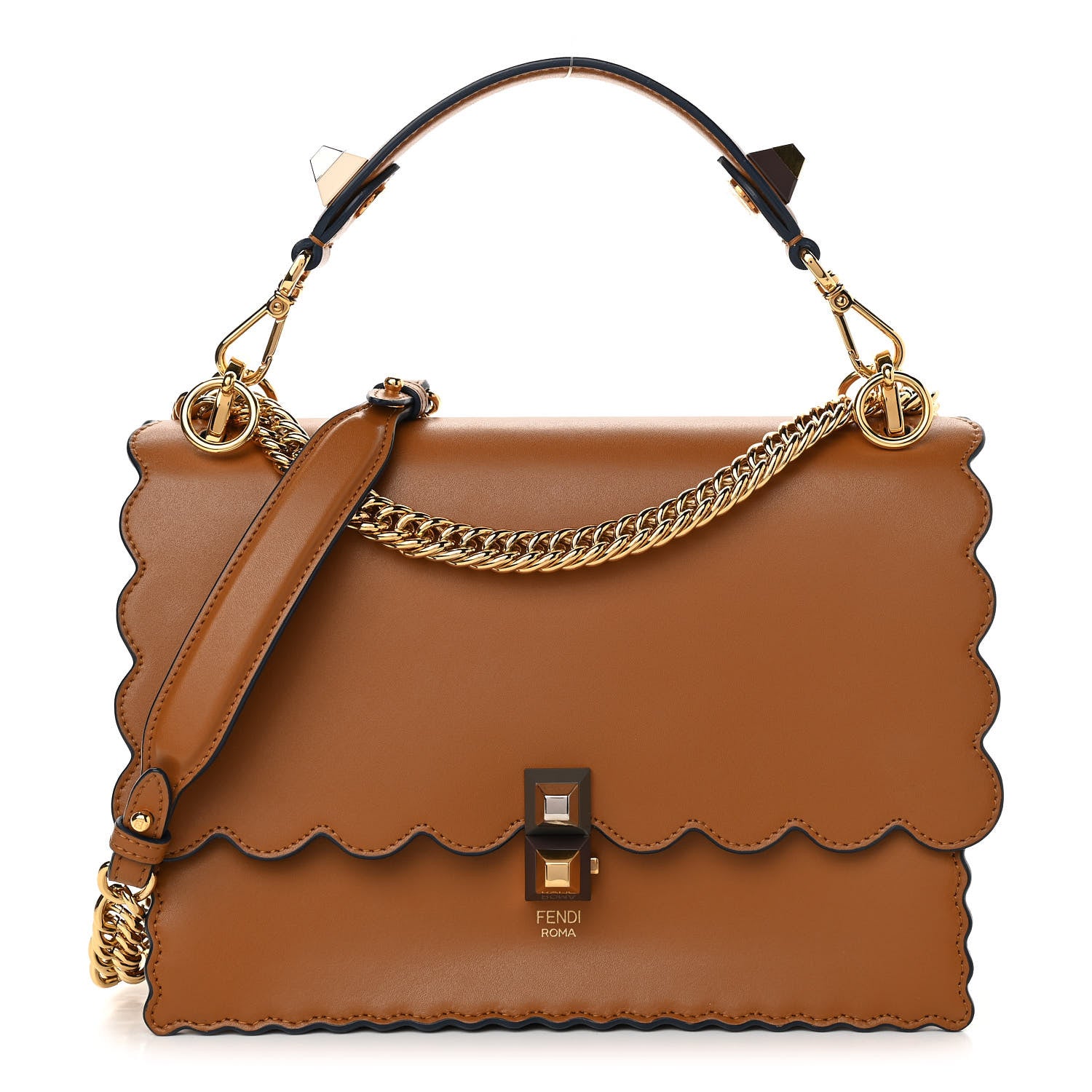 Fendi Vitello Liberty Scalloped Studded Kan I Shoulder Bag Caramello 1 of 10