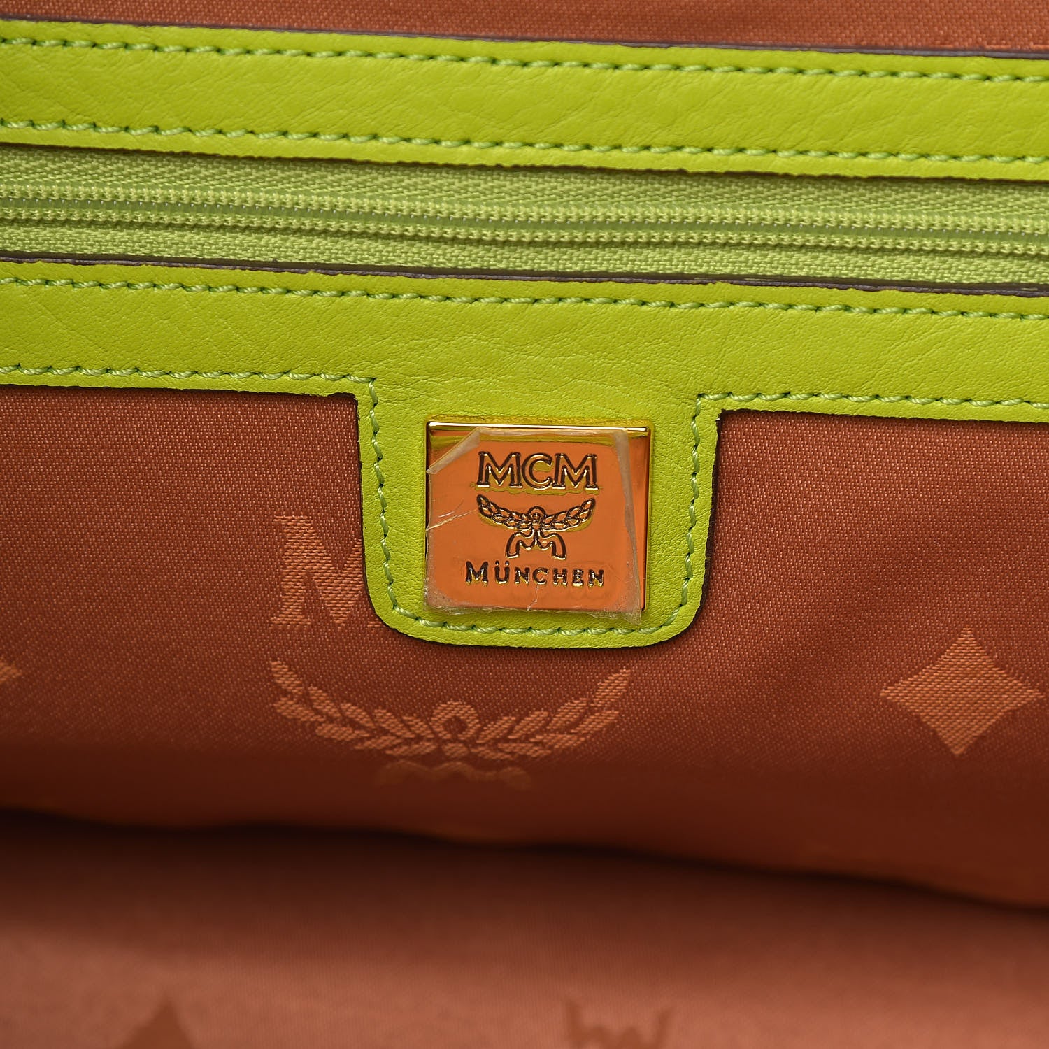 MCM Visetos Double Zip Tote Cognac Green 6 of 10