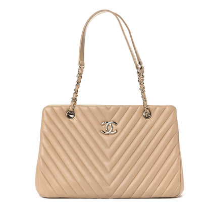 Chanel Lambskin Surpique Chevron Large Tote Beige 1 of 16