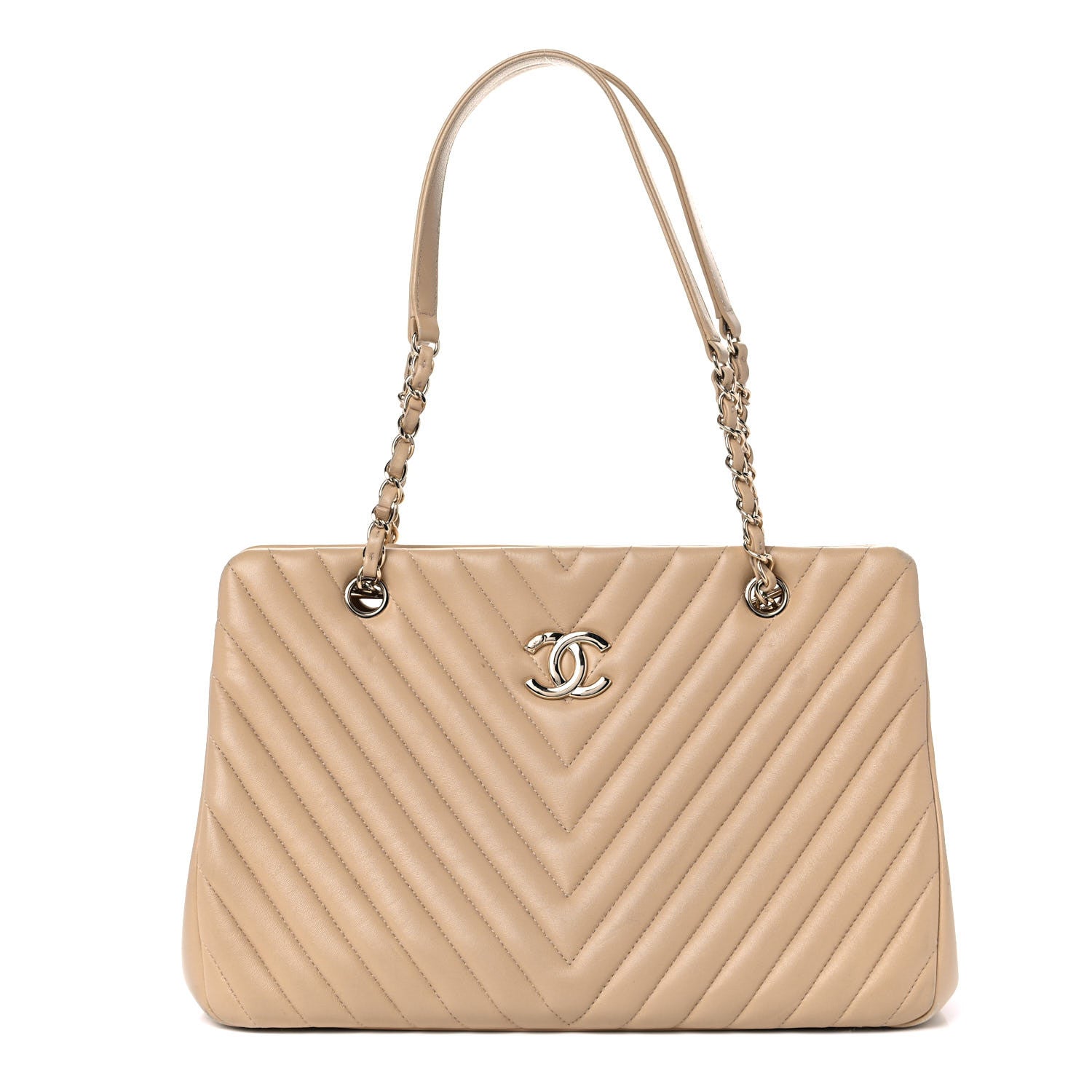 Chanel Lambskin Surpique Chevron Large Tote Beige 1 of 20