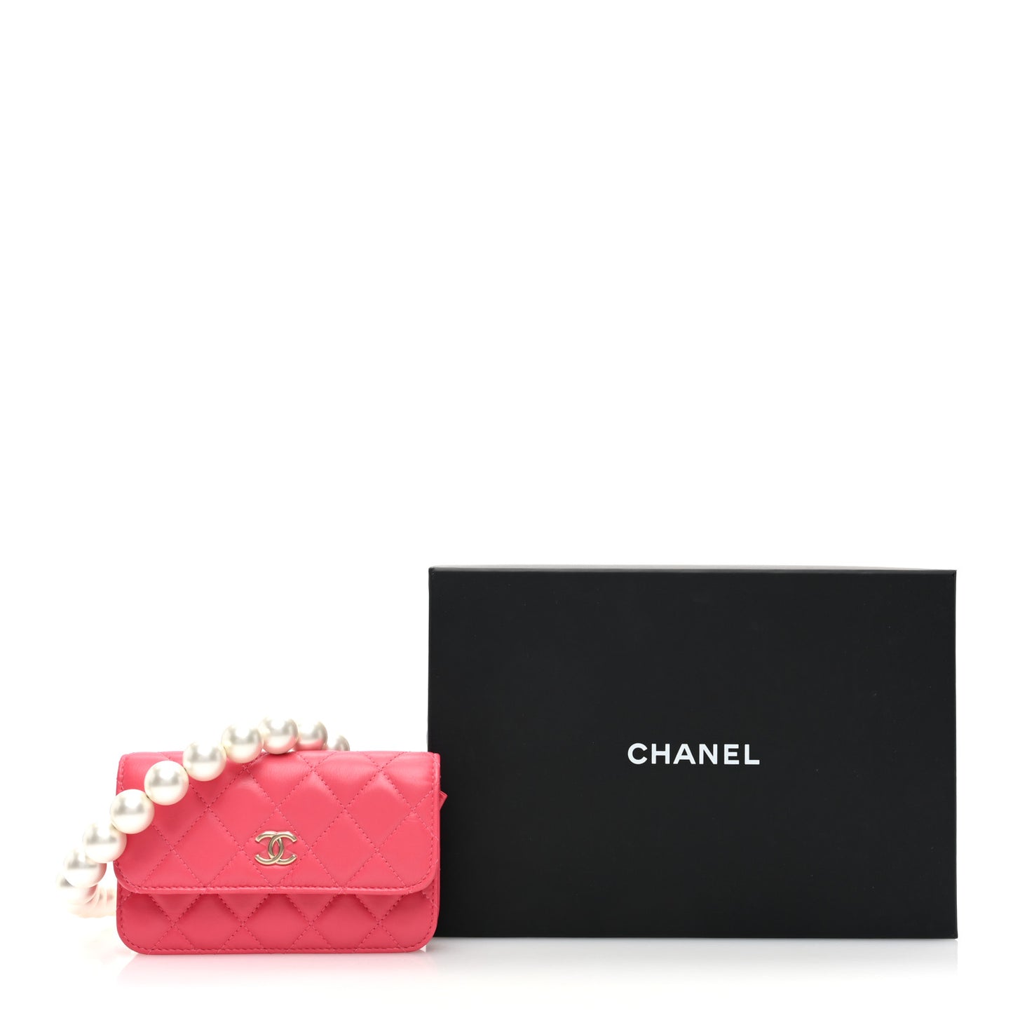 Calfskin Quilted Maxi Pearls Clutch With Chain Pink