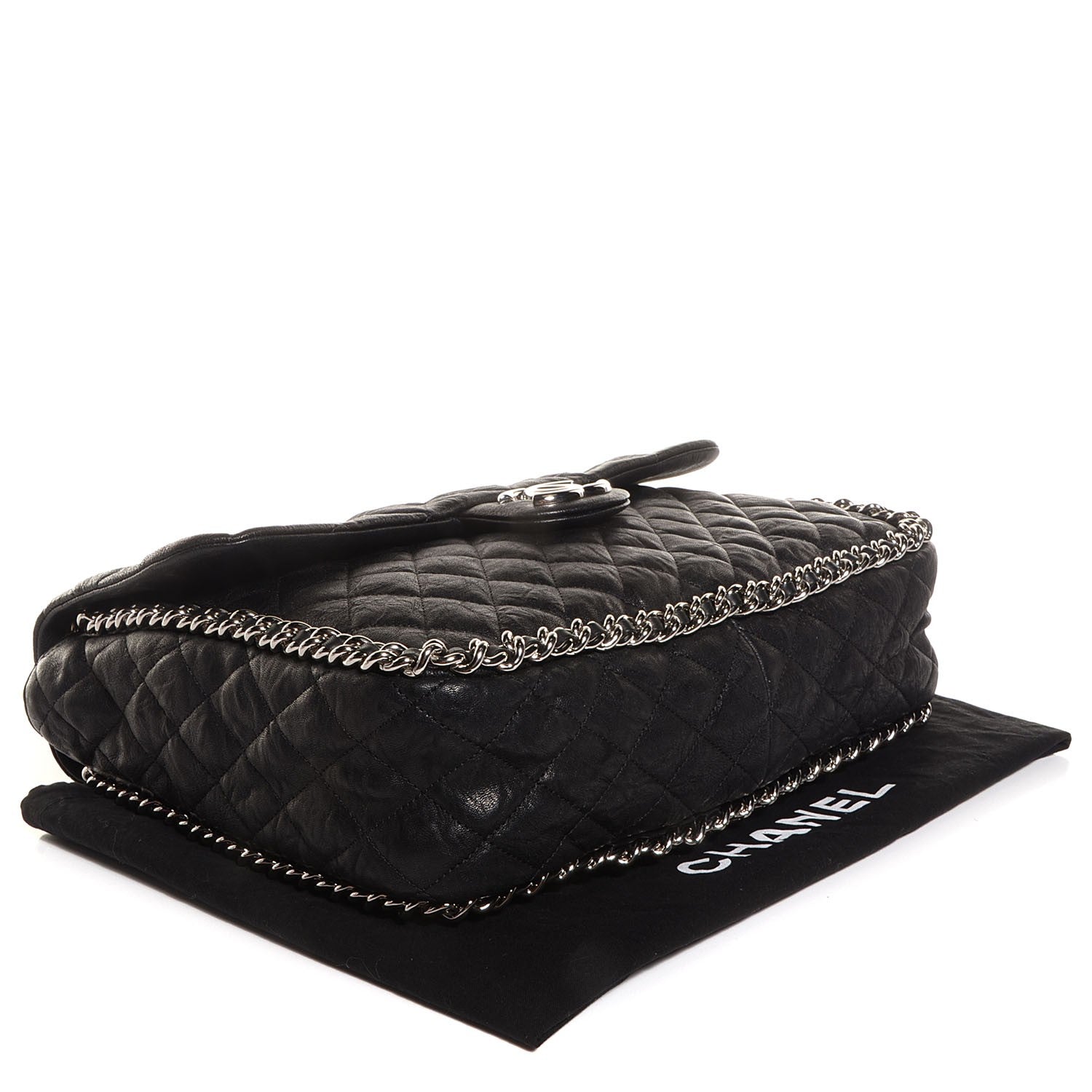 Chanel Crumpled Lambskin Chain Around Maxi Flap Bag Black 4 of 8