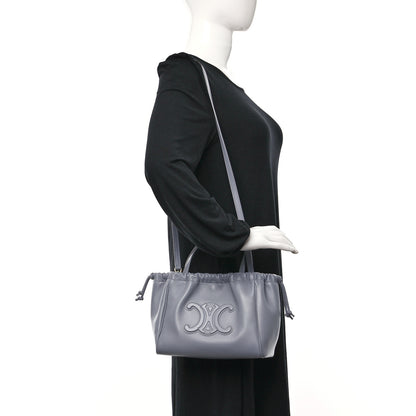 Celine Smooth Calfskin Cuir Small Triomphe Cabas Drawstring Blue Gray 2 of 10
