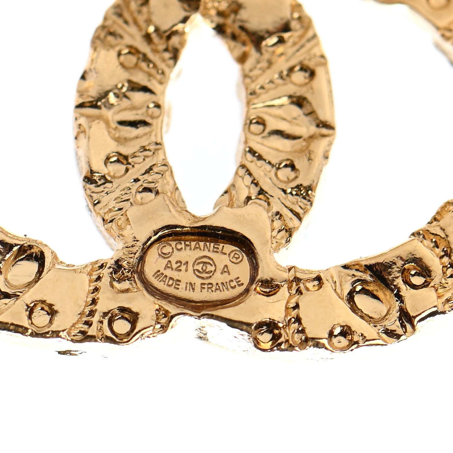 Chanel Metal Textured CC Earrings Gold 4 of 4