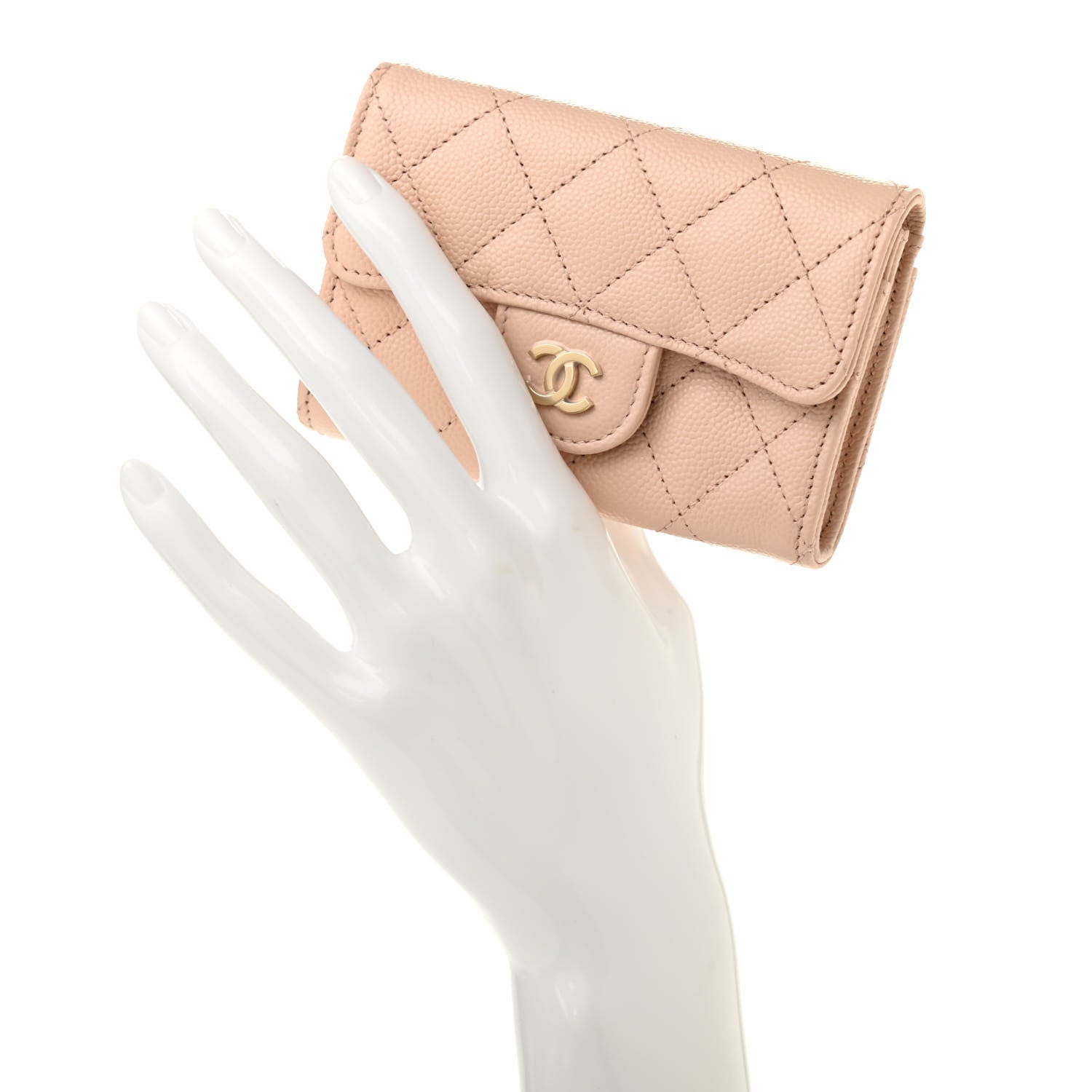 Chanel Caviar Quilted Flap Card Holder Wallet Beige 2 of 8