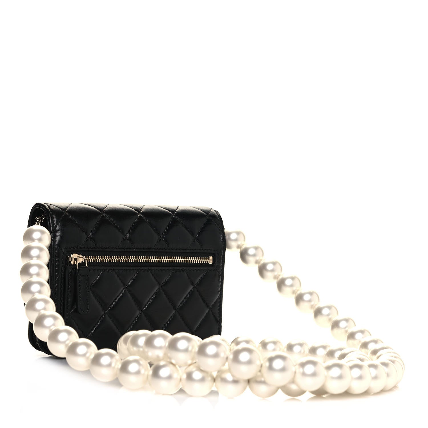Chanel Calfskin Quilted Mini Maxi Pearls Wallet On Chain WOC Black 3 of 15