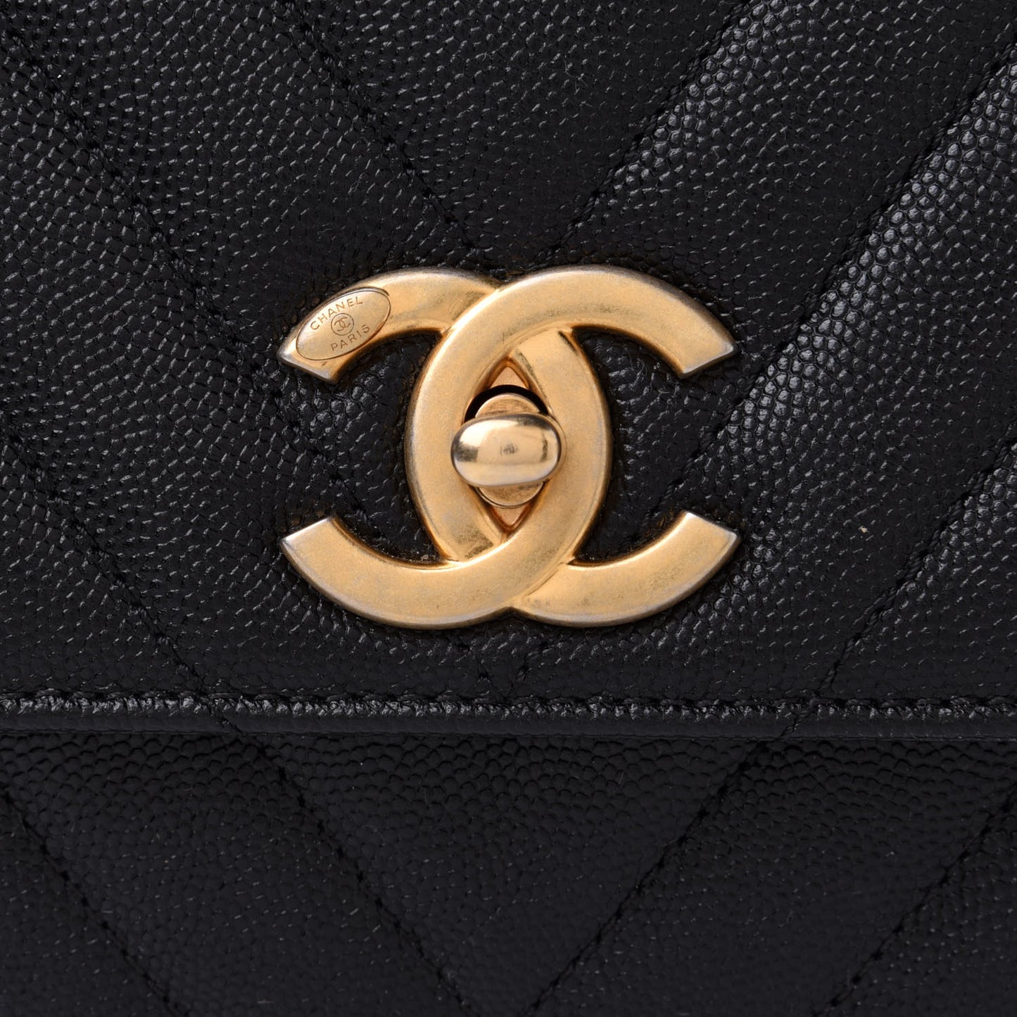 Caviar Chevron Quilted Small Coco Handle Flap Black