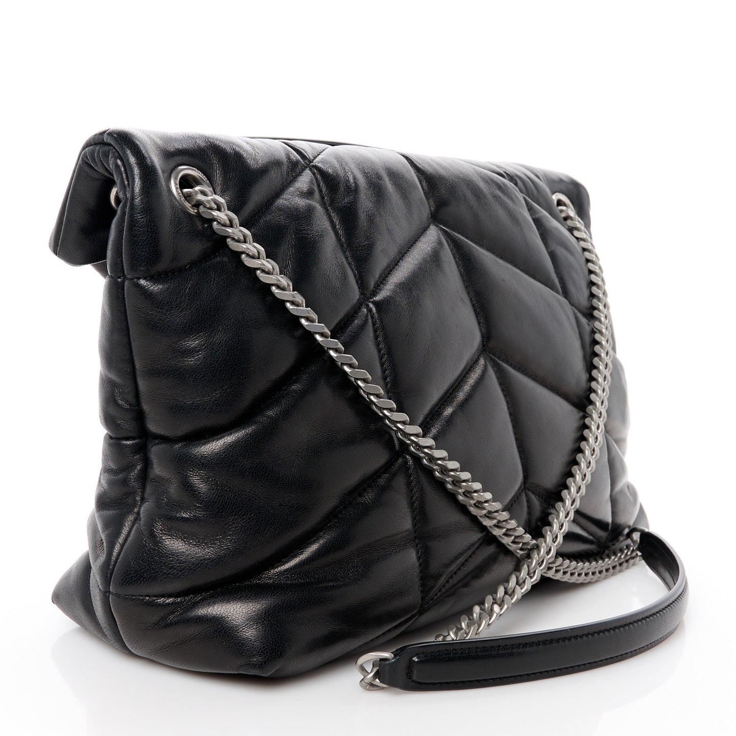 Lambskin Quilted Medium Loulou Puffer Monogram Chain Satchel Black
