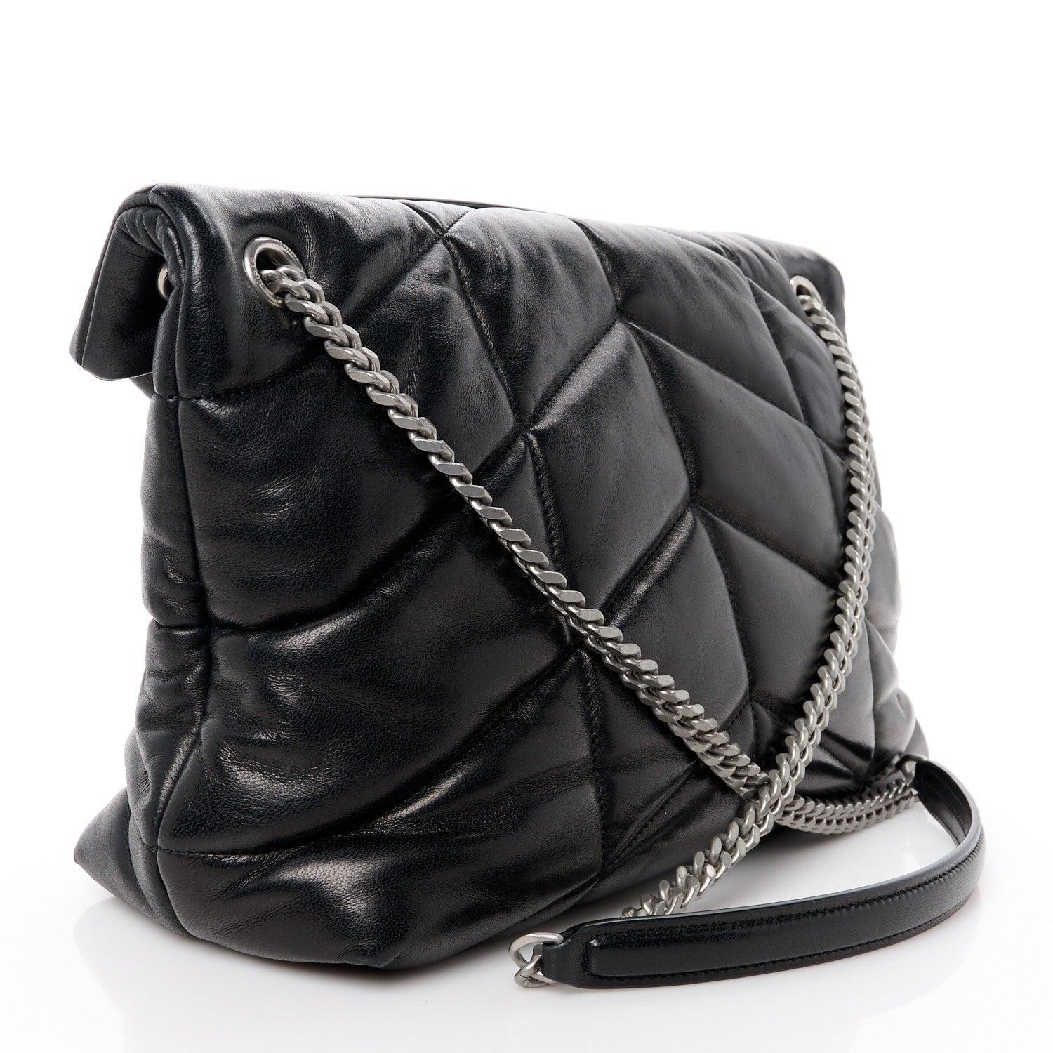 Saint Laurent Lambskin Quilted Medium Loulou Puffer Monogram Chain Satchel Black 3 of 10