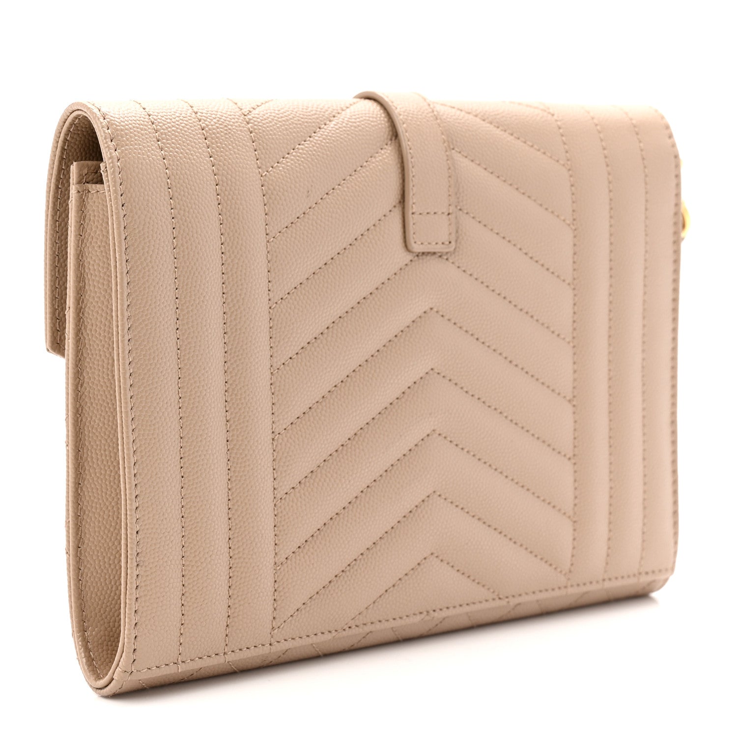 Saint Laurent Grain De Poudre Textured Mixed Matelasse Triquilt Monogram Clutch Dark Beige 3 of 9