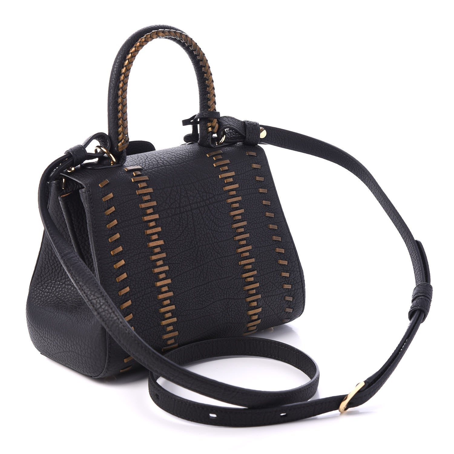 Delvaux Crispy Calfskin Tribal Stitch Mini Brillant Satchel Black Bronze 2 of 9