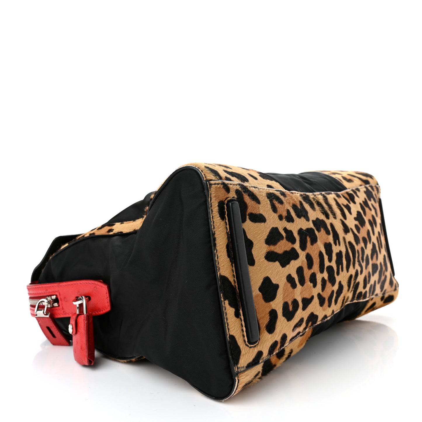 Tessuto Cavallino Ostrich Leopard Print Tote Black Miele Rosso