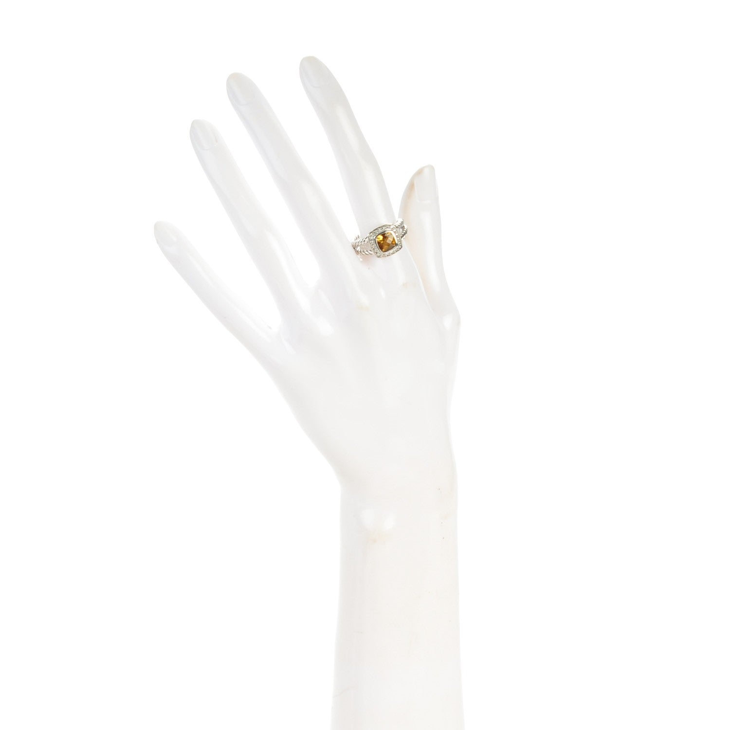 David Yurman Sterling Silver Diamond Citrine 7mm Petite Albion Ring 54 7 2 of 5