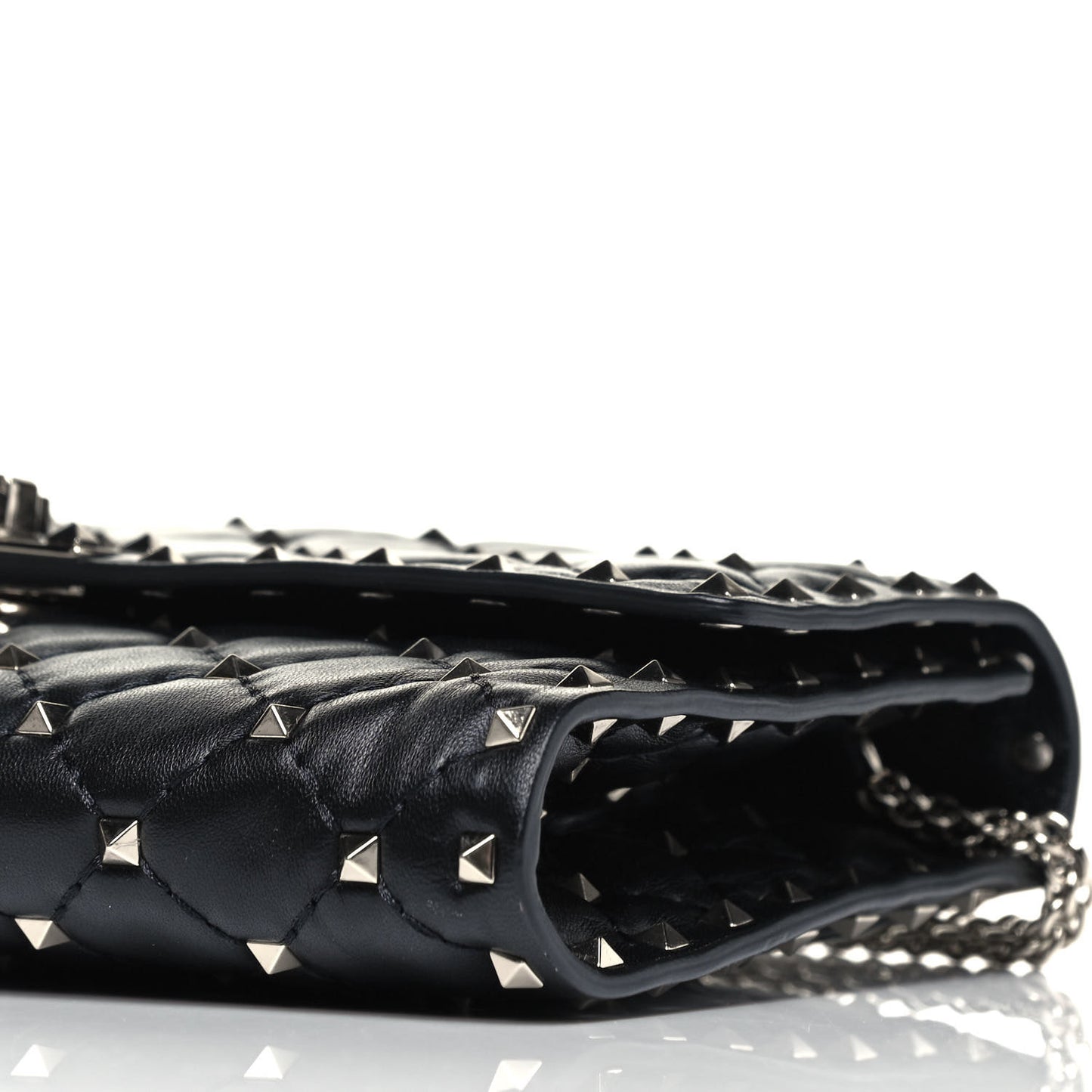 Lambskin Rockstud Spike Wallet on Chain Black