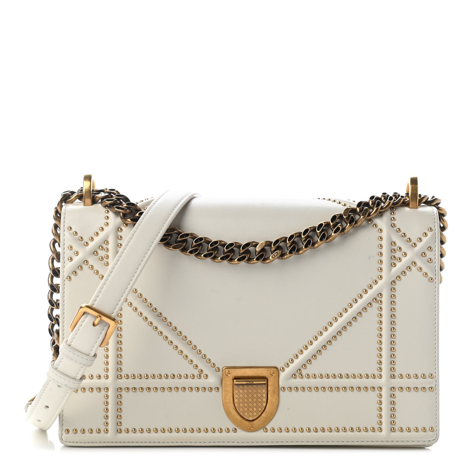 Christian Dior Lambskin Studded Medium Diorama Flap Bag Latte 1 of 10