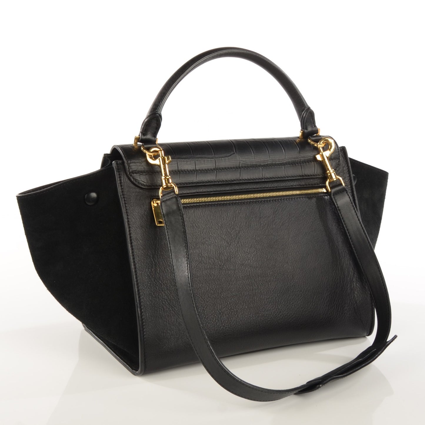 Crocodile Embossed Calfskin Suede Medium Trapeze Black