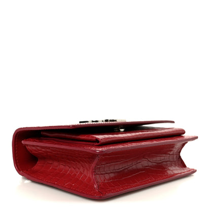Saint Laurent Calfskin Crocodile Embossed Medium Monogram Sunset New Lipstick Red 4 of 10