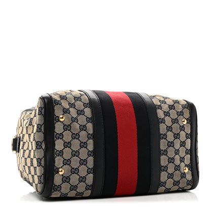 Gucci Monogram Selleria Calfskin Vintage Web Medium Boston Beige Blue 4 of 10