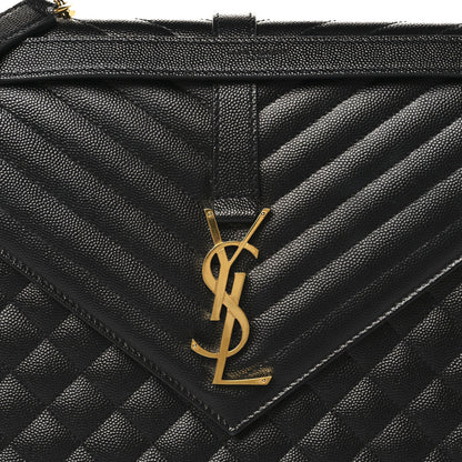 Saint Laurent Grain De Poudre Textured Mixed Matelasse Large Triquilt Monogram Satchel Black 8 of 10