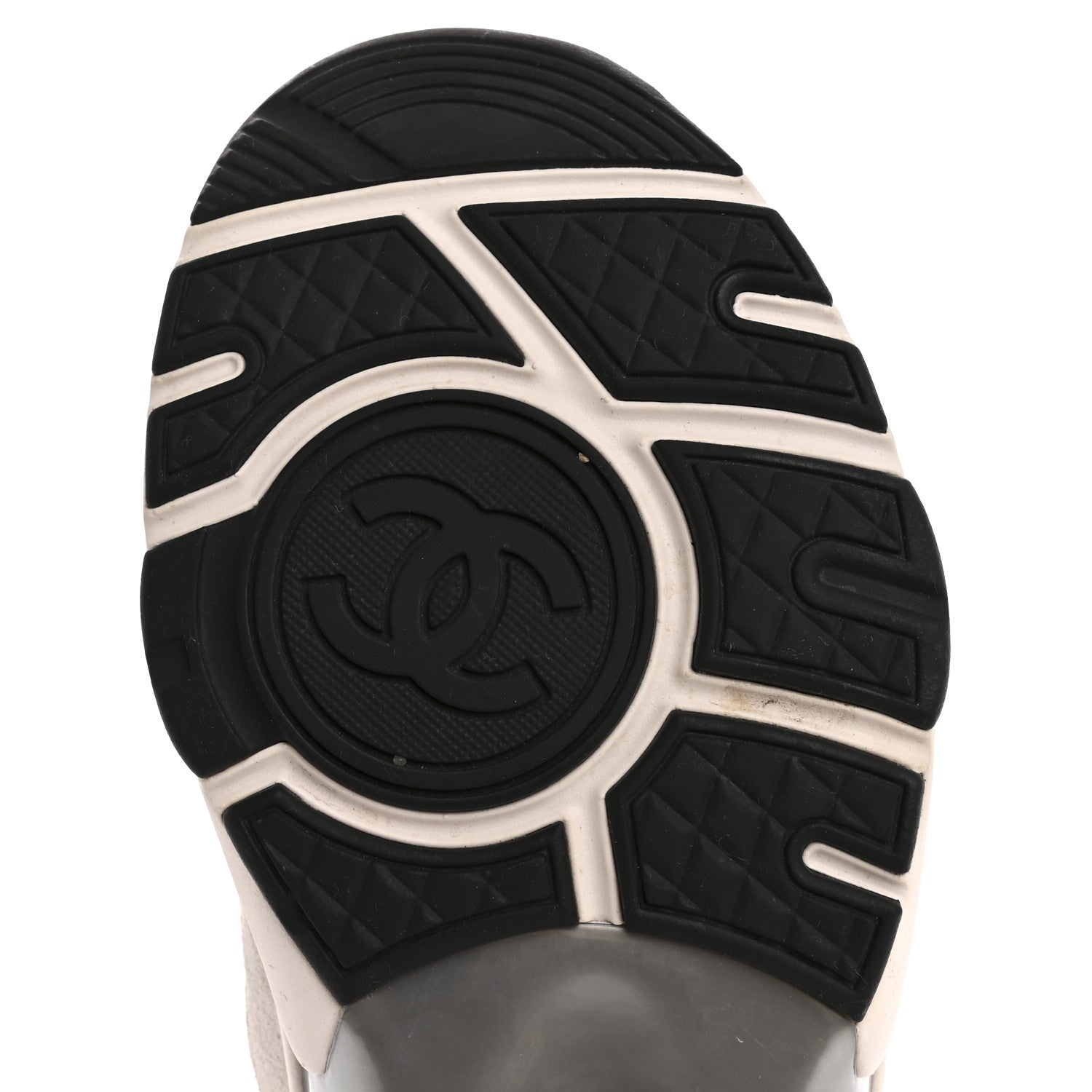 Chanel Nylon Calfskin Suede Womens CC Sneakers 36.5 Grey White 8 of 13