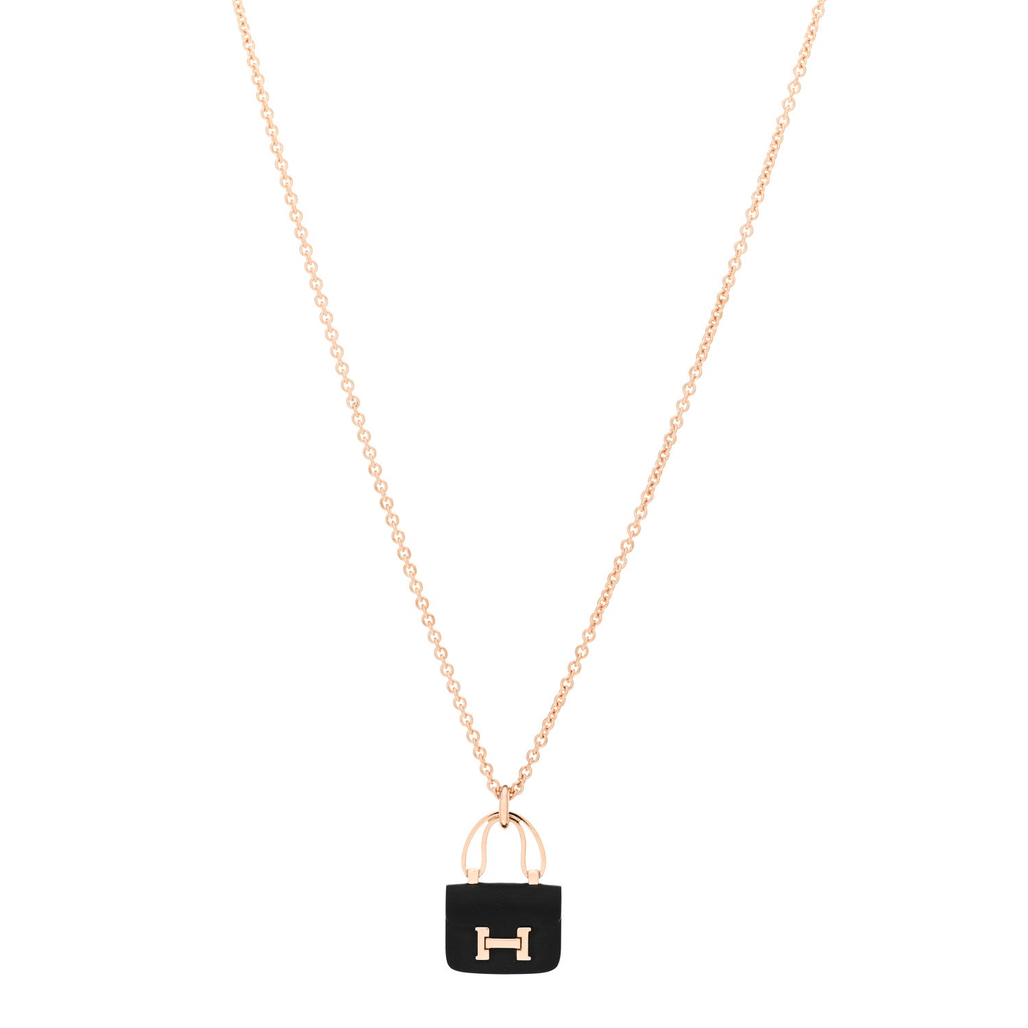 Hermes 18K Rose Gold Black Jade Constance Amulettes Pendant Necklace 1 of 4