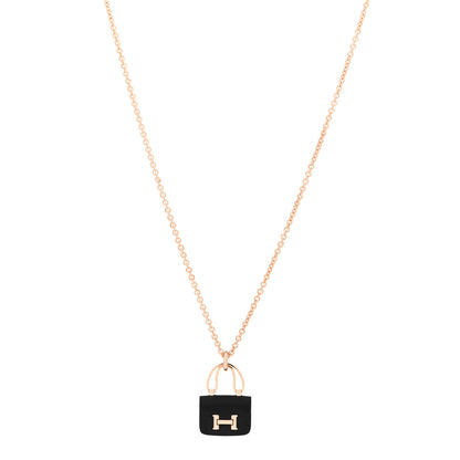Hermes 18K Rose Gold Black Jade Constance Amulettes Pendant Necklace 1 of 4