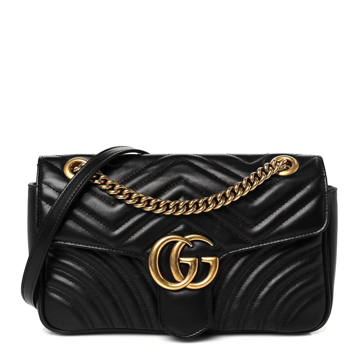 Gucci Calfskin Matelasse Small GG Marmont Shoulder Bag Black 1 of 11
