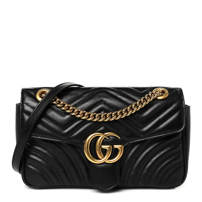 Gucci Calfskin Matelasse Small GG Marmont Shoulder Bag Black 1 of 11
