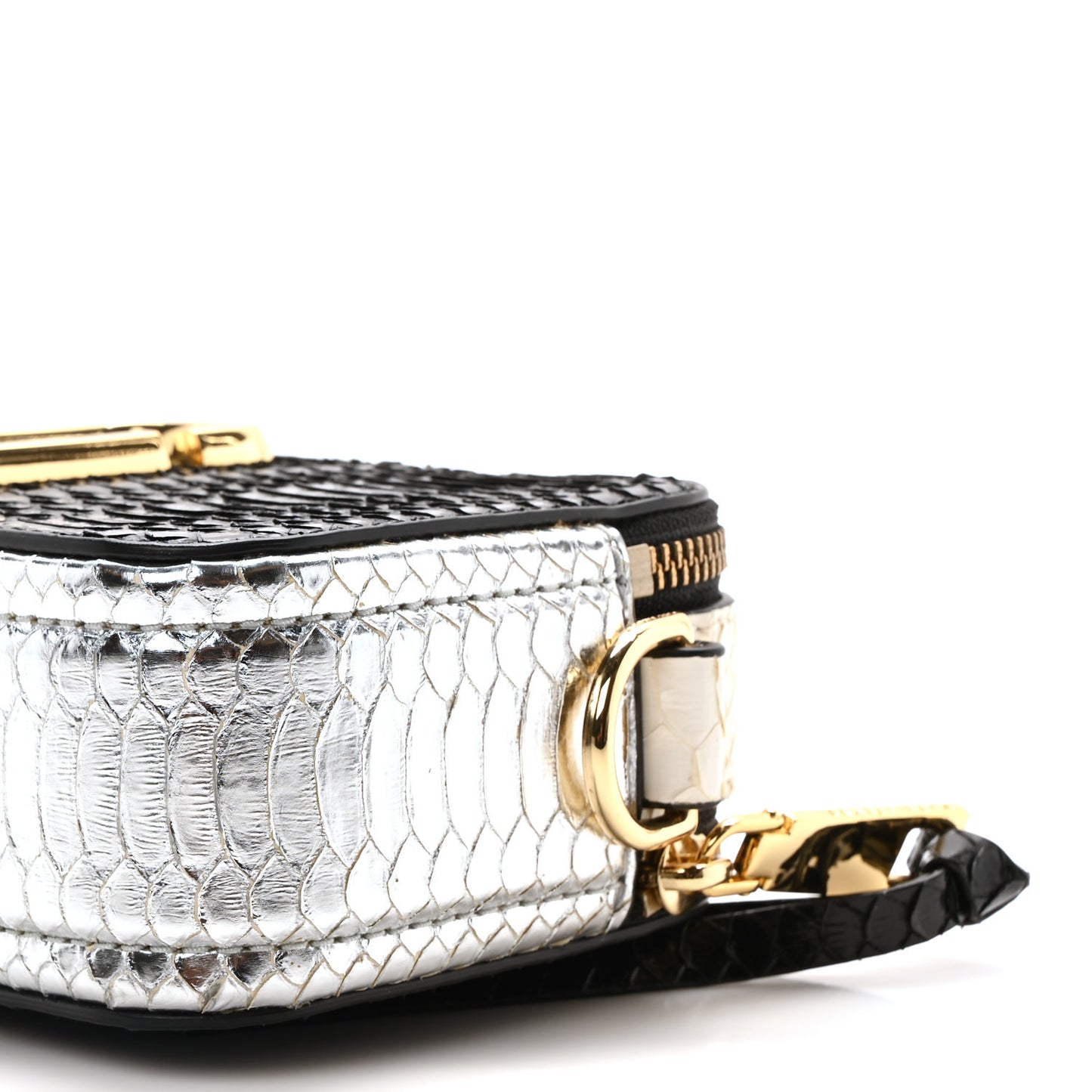 Calfskin Snake Embossed Snapshot Camera Bag Black White Silver