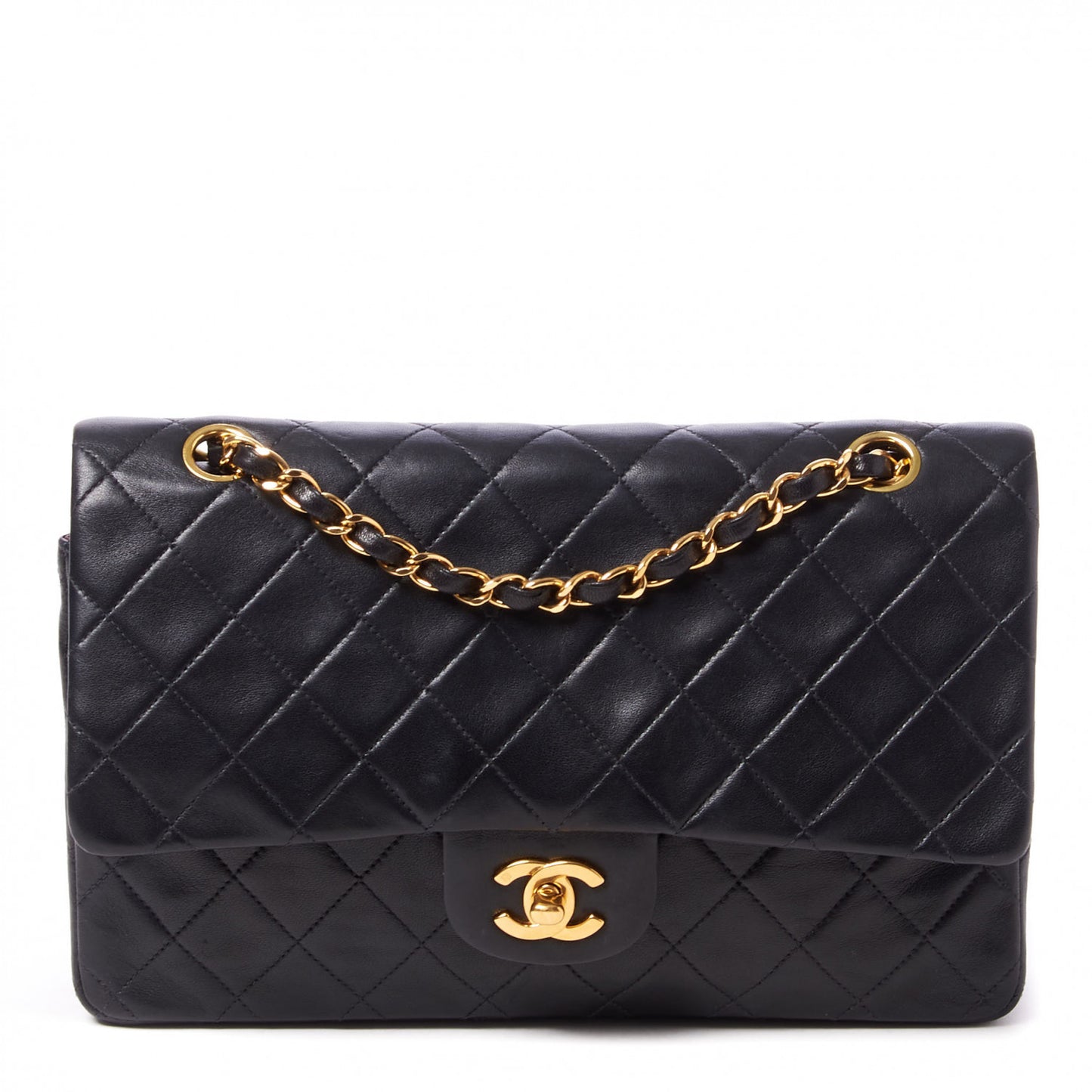 Lambskin Quilted Medium Double Flap Black