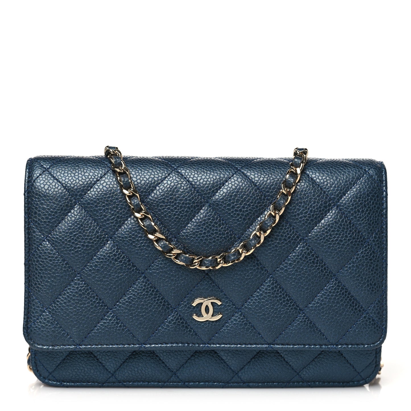 Caviar Quilted Wallet on Chain WOC Dark Blue