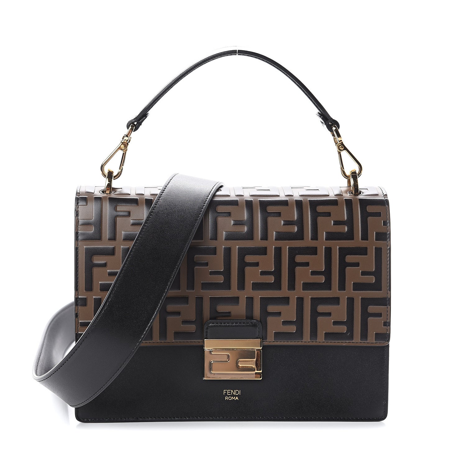 Vitello Liberty Bi-Color FF 1974 Embossed Kan U Shoulder Bag Black Maya
