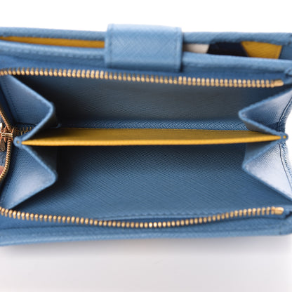 Prada Saffiano Metal Compact Wallet Bluette Mare 5 of 8