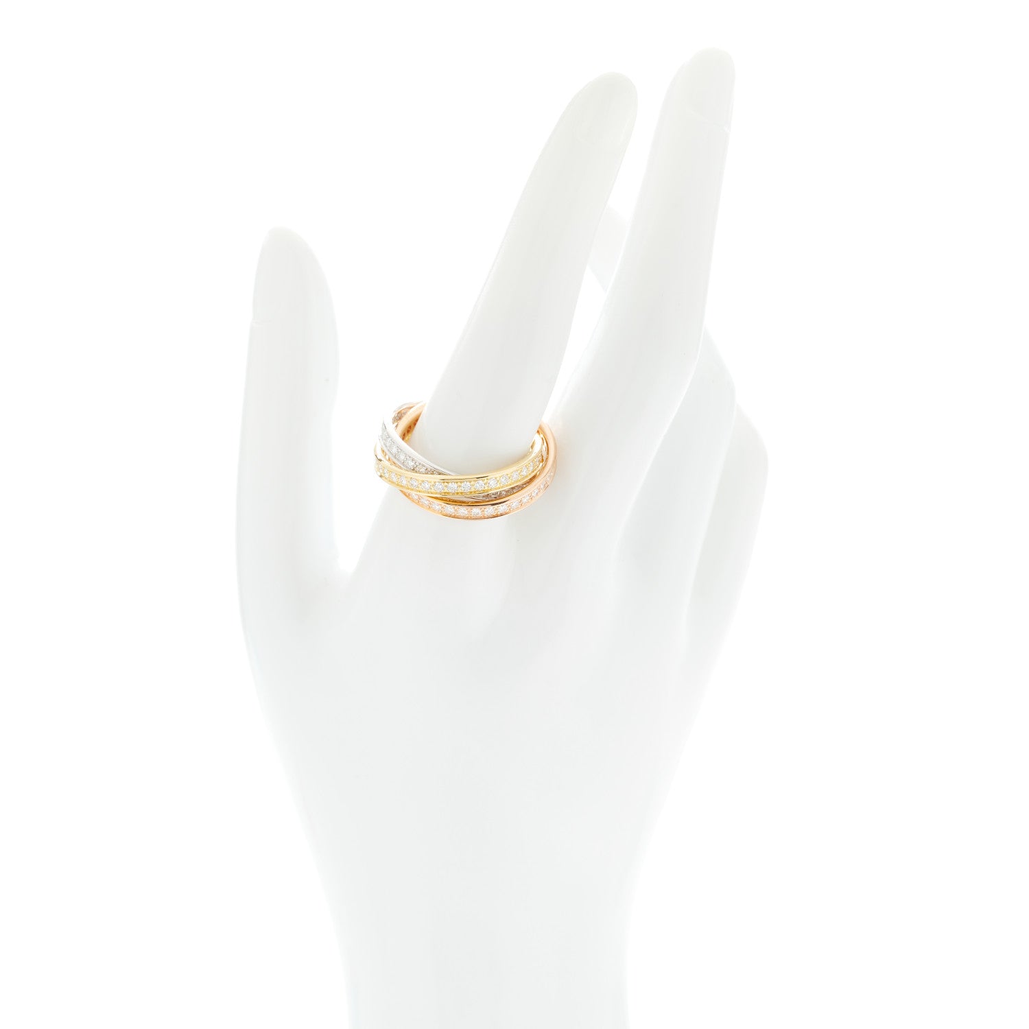 Cartier 18K White Yellow Pink Gold Diamond Trinity Ring 65 11 2 of 6