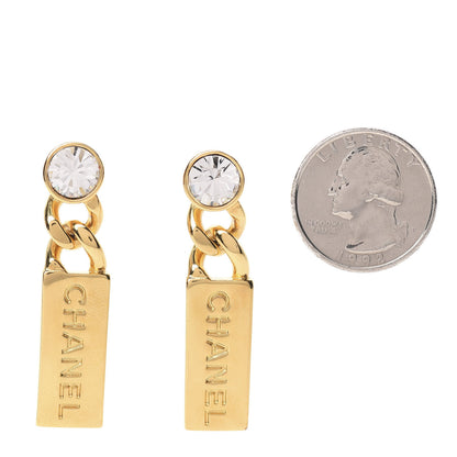 Chanel Crystal Tag Drop Earrings Gold 2 of 5