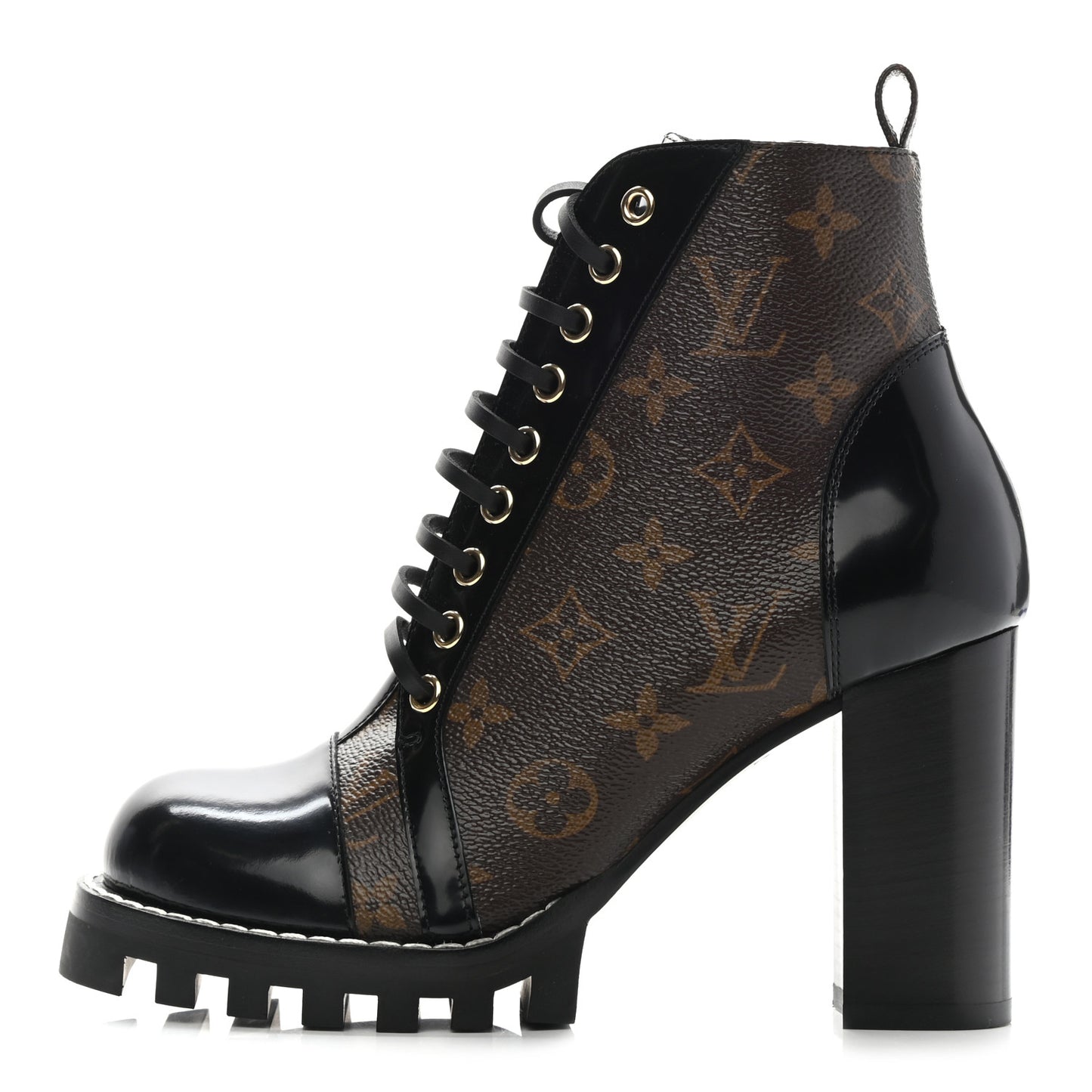 Patent Calfskin Monogram Star Trail Ankle Boots 38 Black