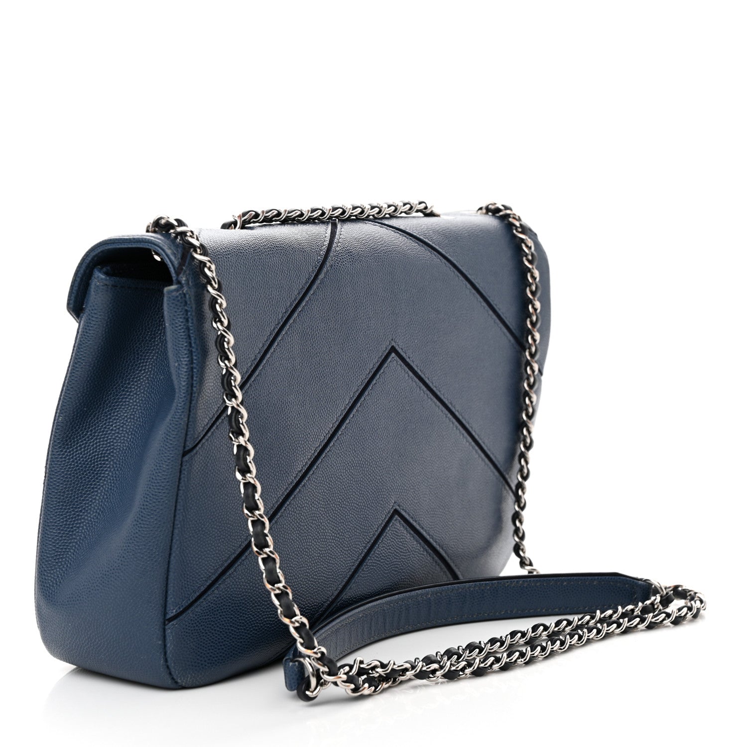 Chanel Caviar Macro Chevron Single Flap Blue 4 of 18