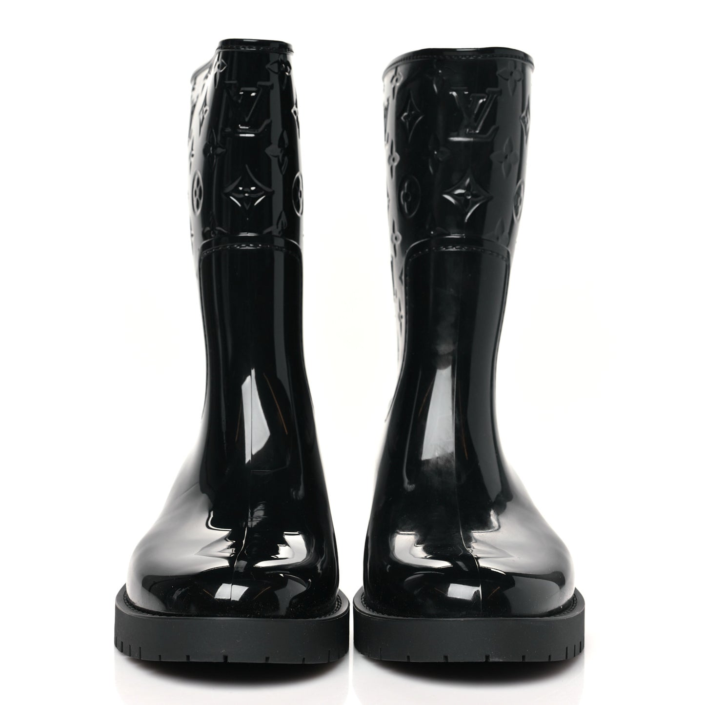 Rubber Embossed Monogram Splash Rain Short Boots 38 Black