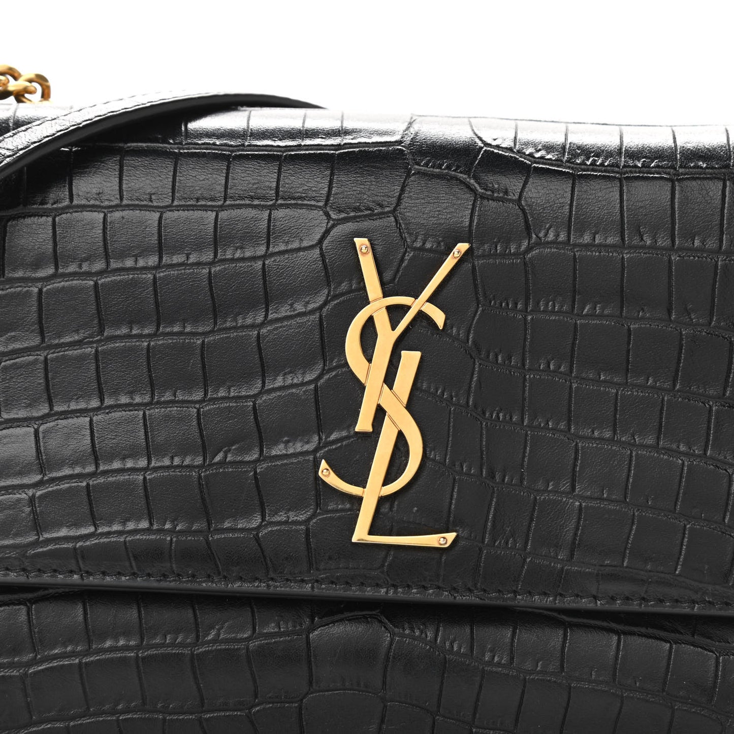 Calfskin Crocodile Embossed Small Monogram Sunset Black