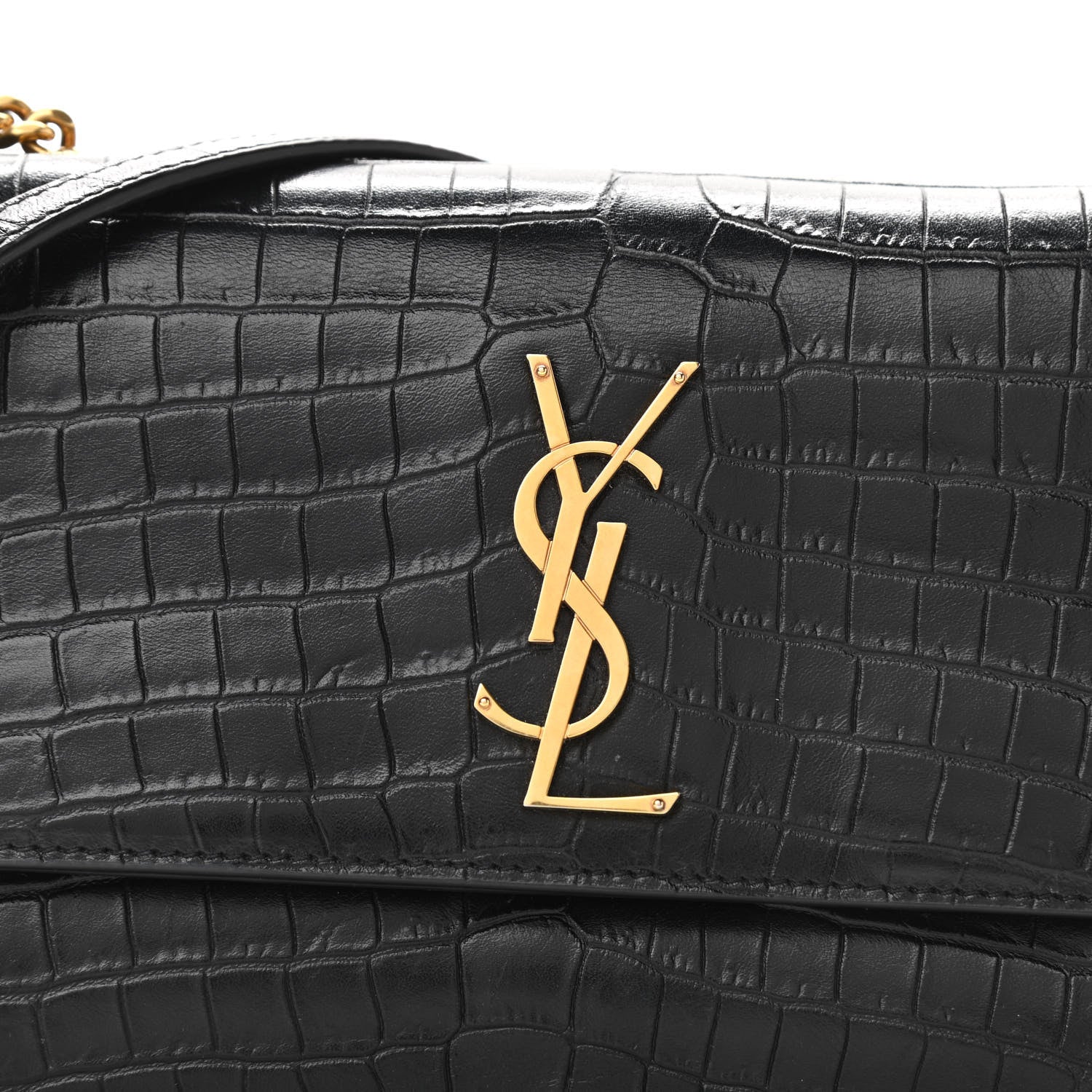Saint Laurent Calfskin Crocodile Embossed Small Monogram Sunset Black 7 of 9