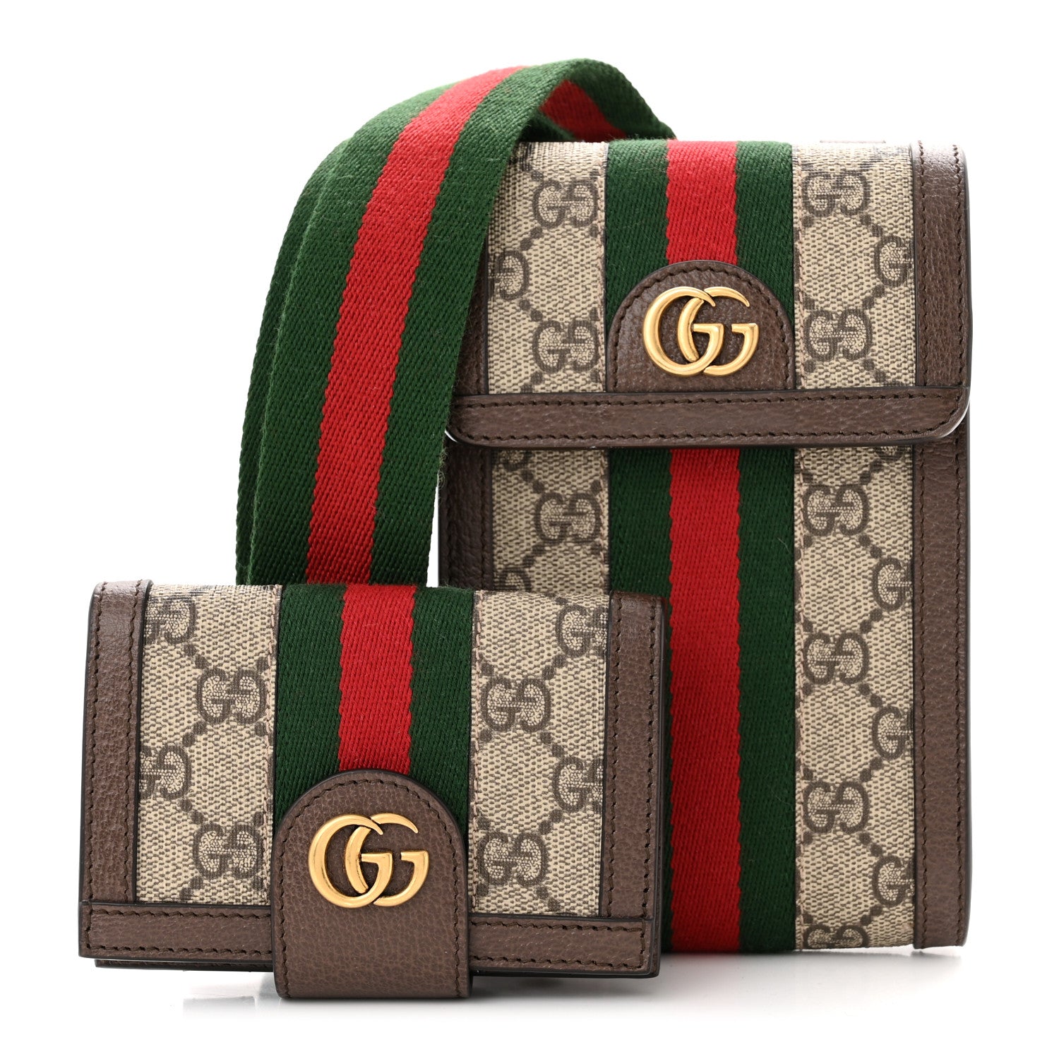 Gucci GG Supreme Monogram Web Mini Ophidia Crossbody Bag Detachable Wallet Beige Ebony 1 of 16