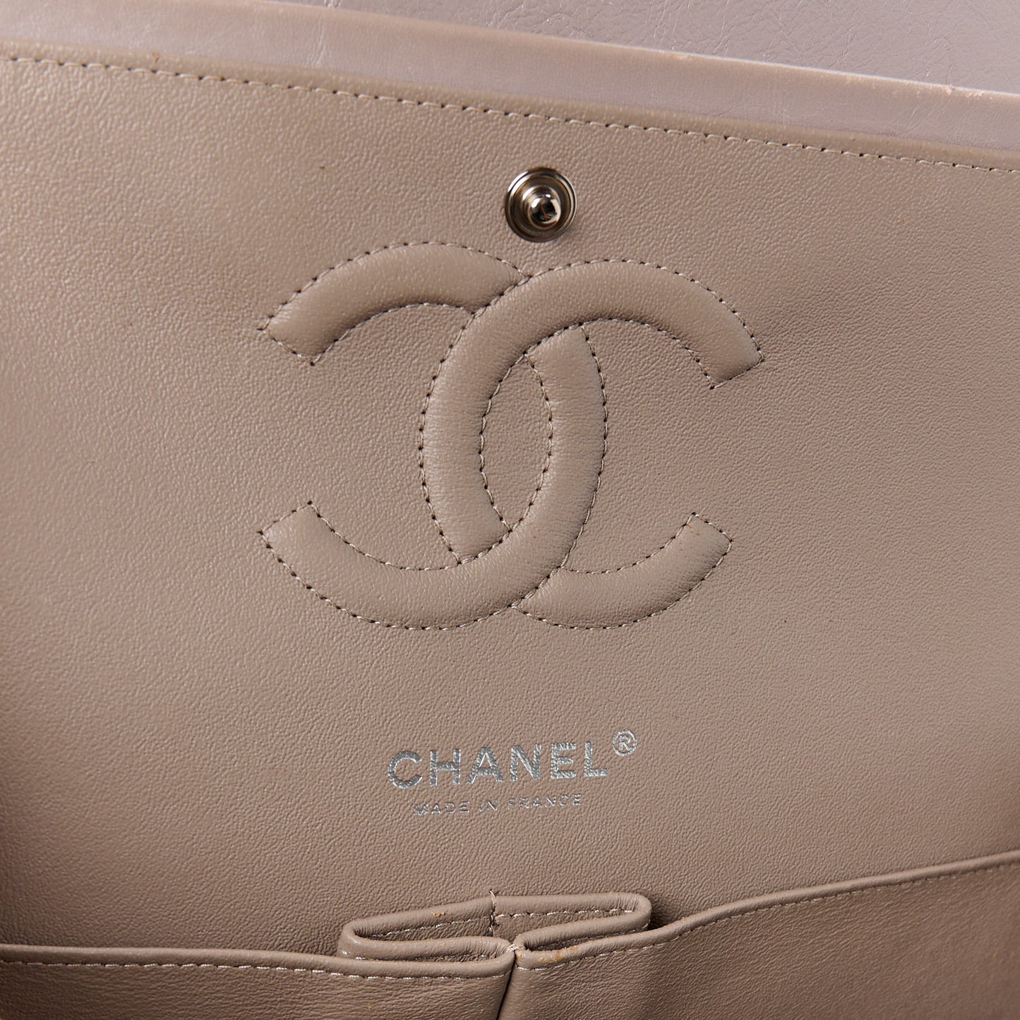 Calfskin Chevron Quilted Medium Double Flap Grey