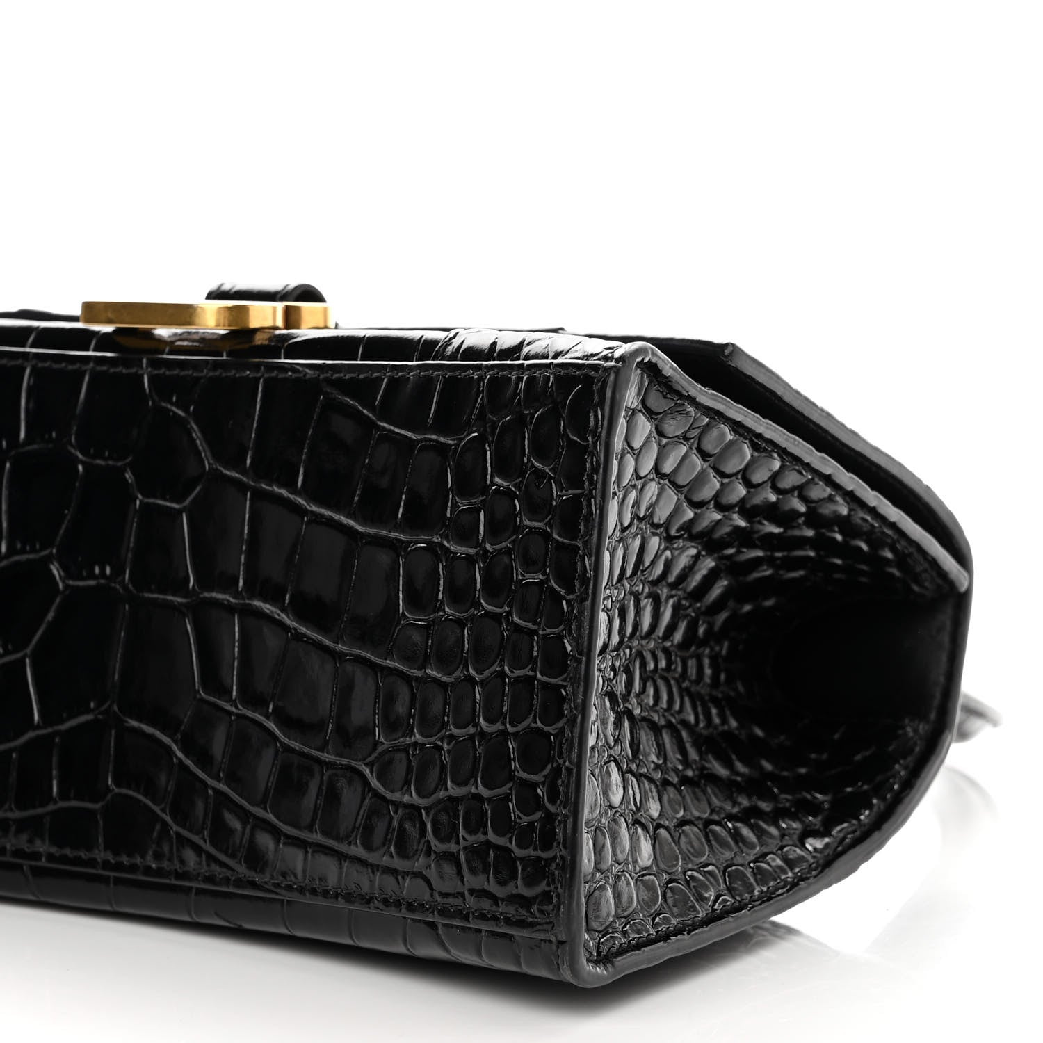 Balenciaga Shiny Calfskin Crocodile Embossed Small Hourglass Top Handle Bag Black 9 of 10
