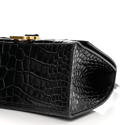 Balenciaga Shiny Calfskin Crocodile Embossed Small Hourglass Top Handle Bag Black 9 of 10